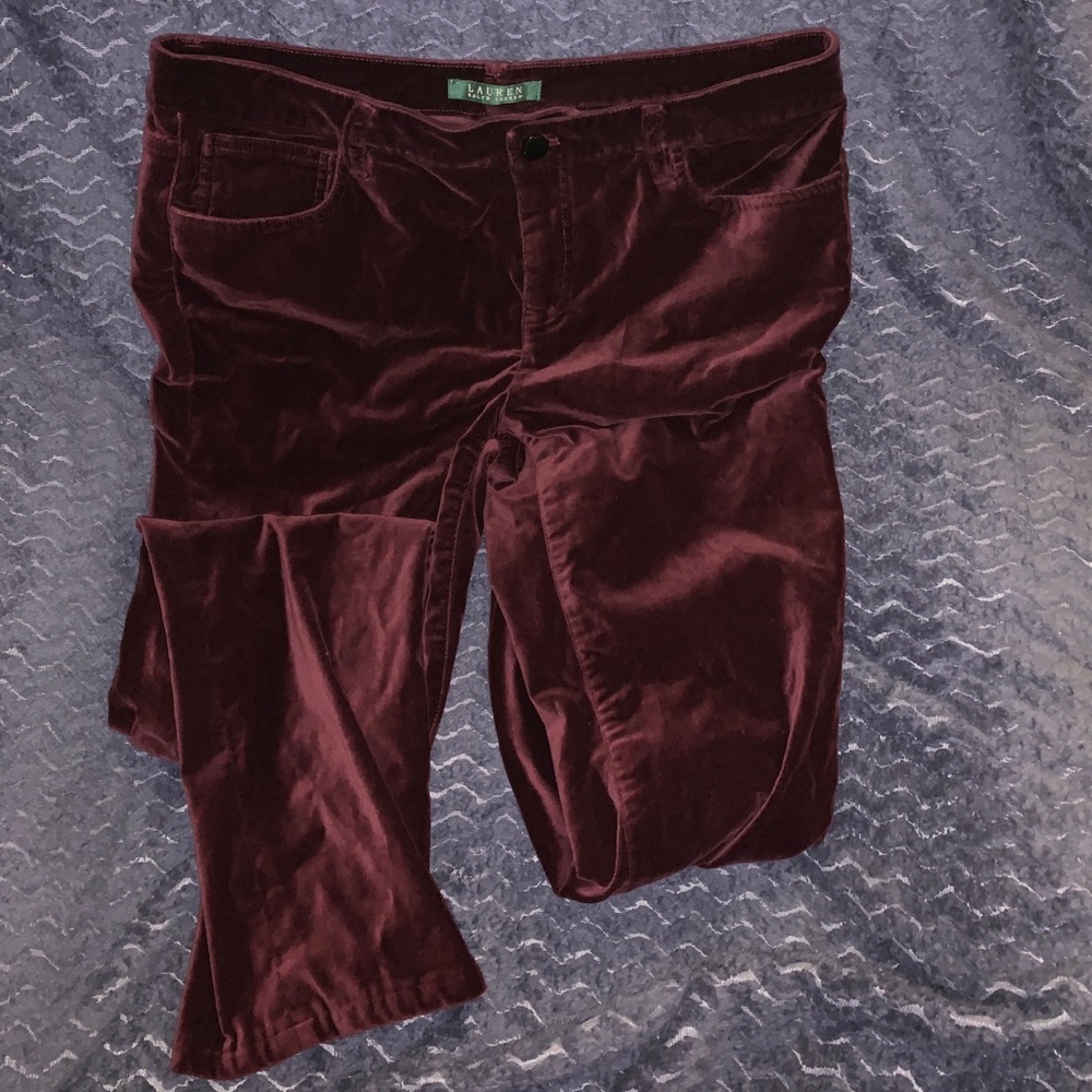 Burgundy velvet bootcut pants